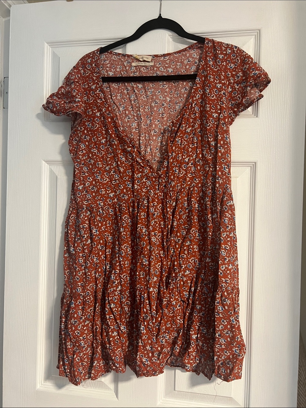 Urban Outfitters| Rust Floral Midi Dress with Blue and White Blossoms